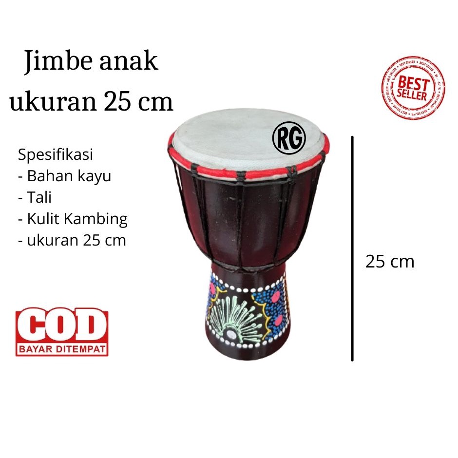 Alat Musik Anak Gendang Jimbe 25 cm Motif Painting Mainan Anak Edukasi Hiasan Souvernir Termurah