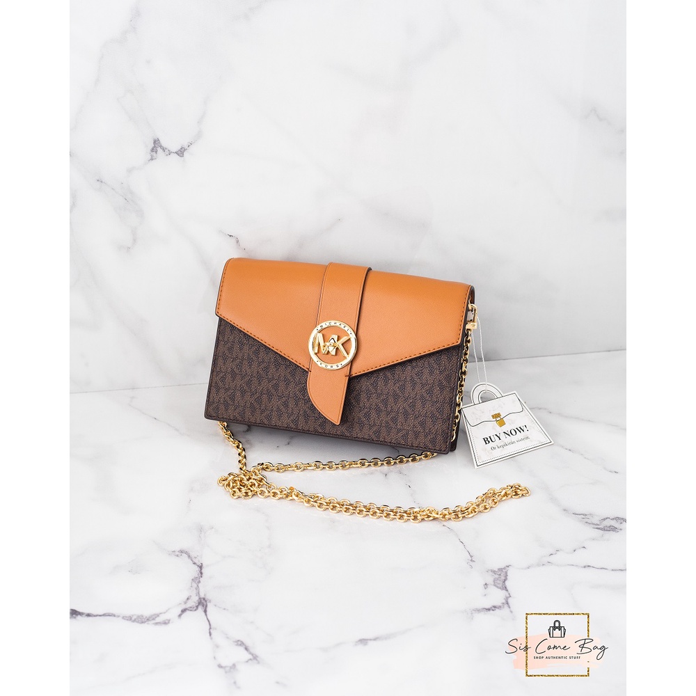 MK Charm Medium Wallet On Chain Crossbody Brown