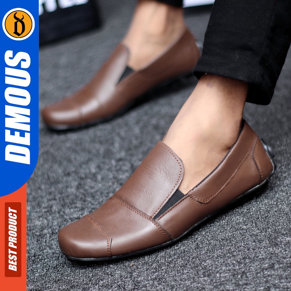 DEMOUS Wark - Sepatu Slip On Pria Casual Kulit Asli