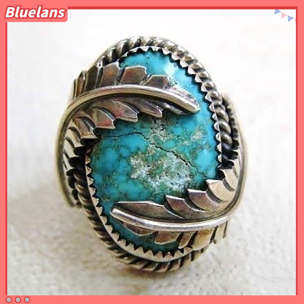 Bluelans Vintage Leaves Cover Artificial Turquoise Ring Wedding Party Engagement Jewelry