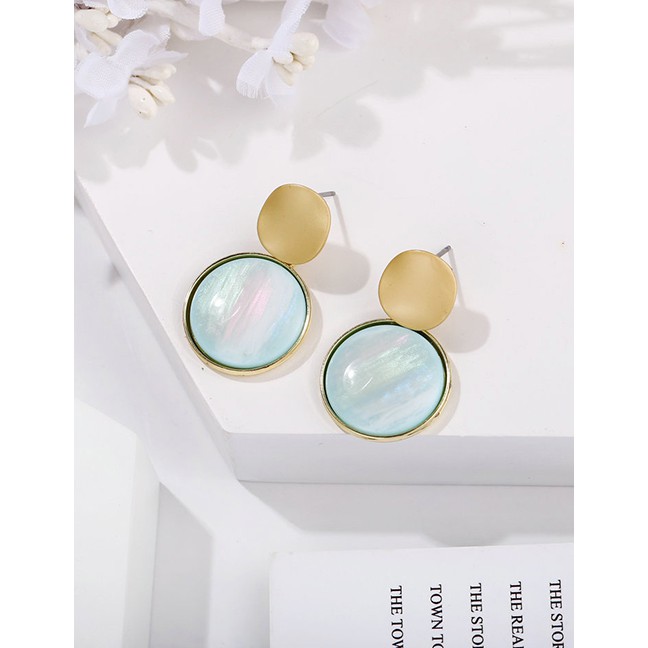 LRC  Anting Tusuk Fashion Color Alloy Inlaid Jade Earrings D31674