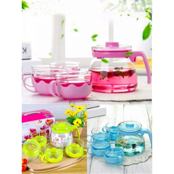 [COD] Teapot Set 5in1 - Teko dan Gelas Bahan Kaca