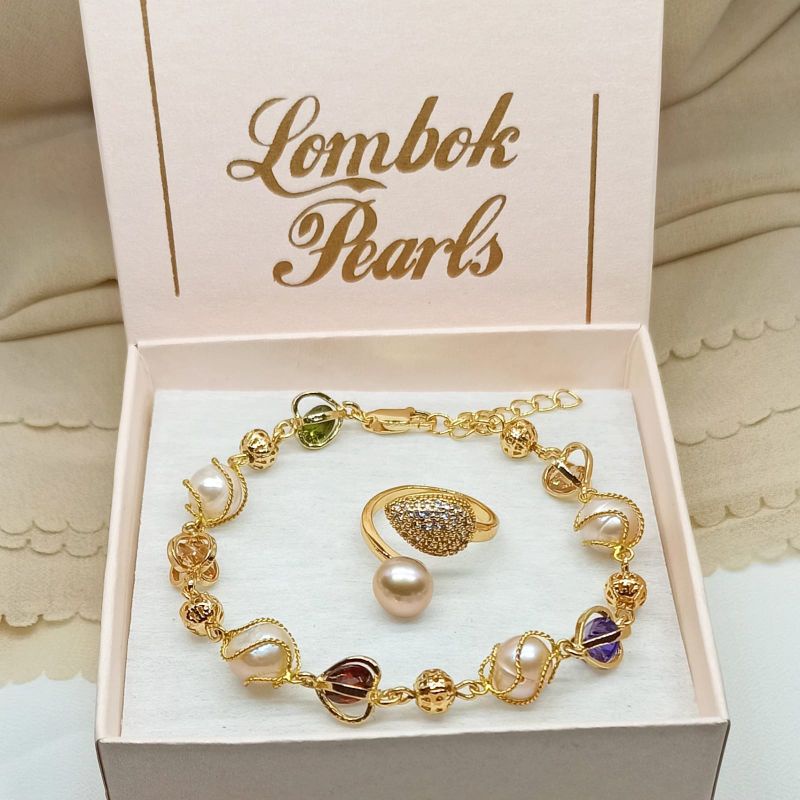 Set gelang dan cincin mutiara lombok| perhiasan mutiara asli lombok