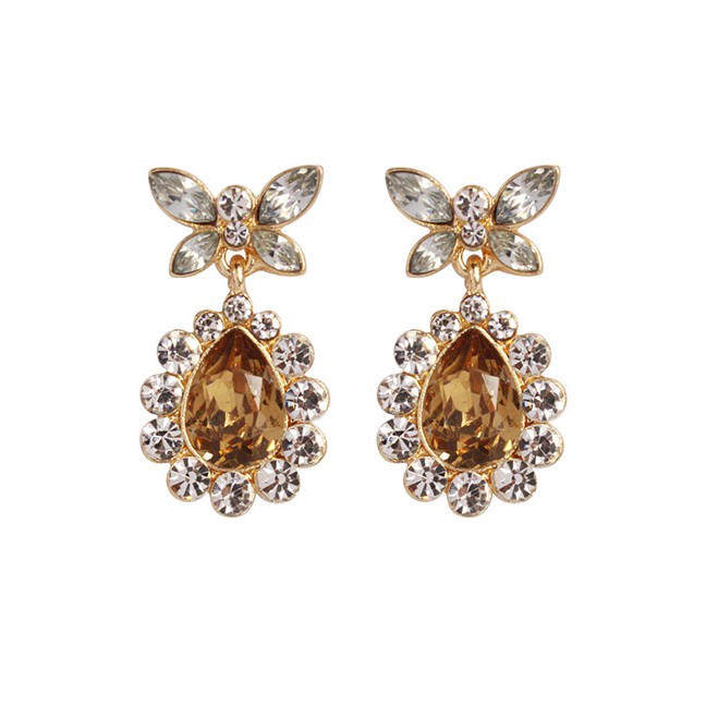 LRC Anting Tusuk Fashion Alloy Diamond Butterfly Drop Earrings F35258