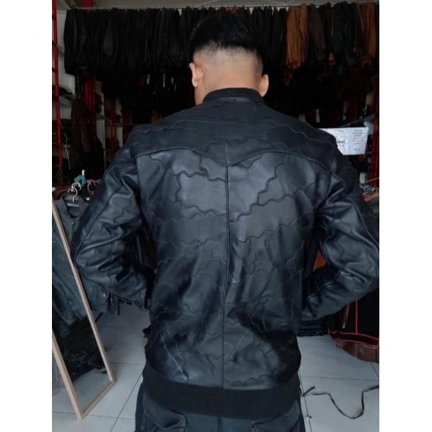 Jaket Pria Kulit Asli Domba Model Sambungan Jaket Klasik New trend Jaket  motor elegant model bomber