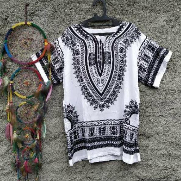 Sangat Nyaman.. Dashiki hitam dan putih baju etnik boho lombok