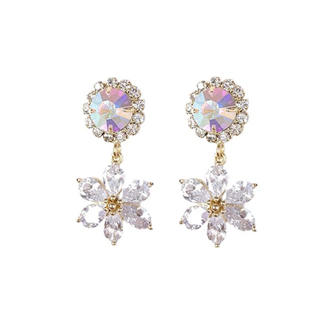 LRC Anting Tusuk Fashion Diamond Flower Alloy Earrings K69696