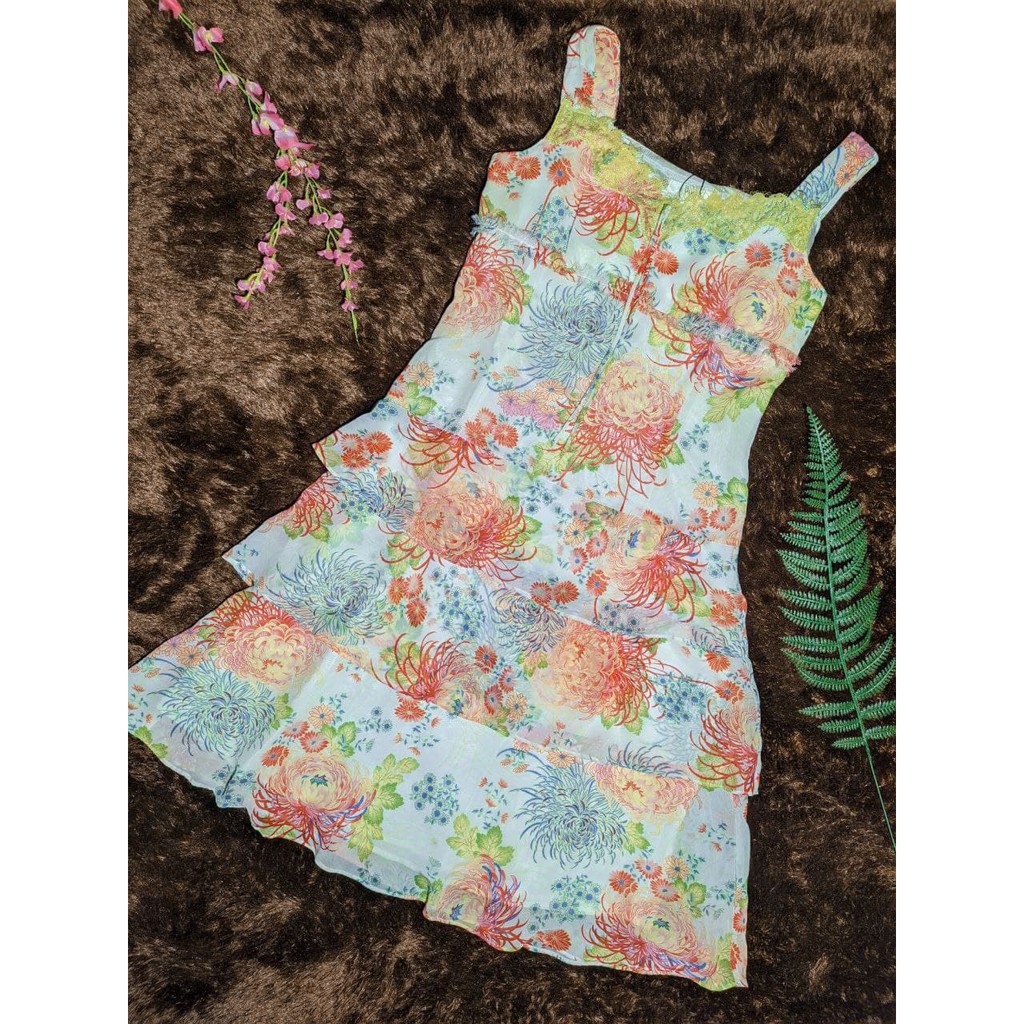 Floral Casual Dress Korea Wanita Tanpa Lengan Motif Bunga Pantai