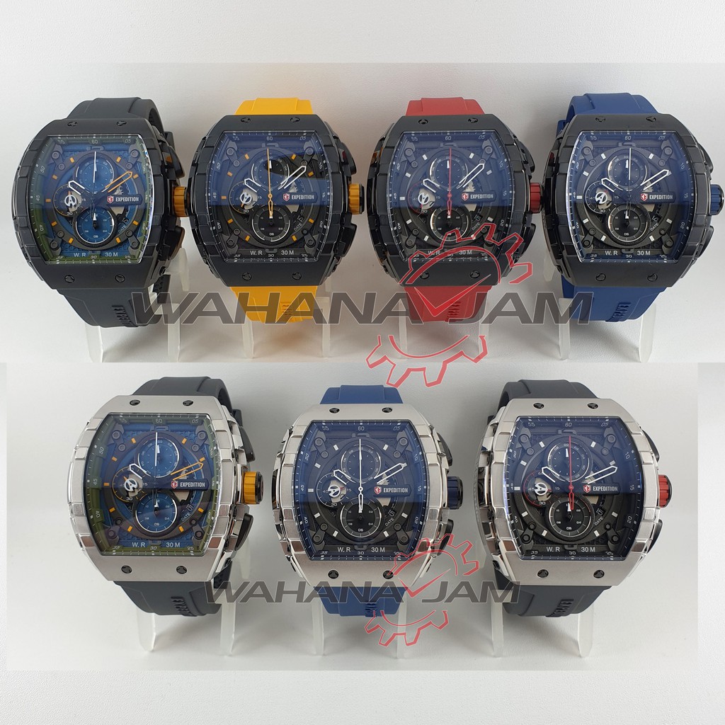 Expedition E 6782 MC / Jam Tangan Pria EXP E6782 Karet FKM Rubber Red Blue Black Rosegold Silver Ori