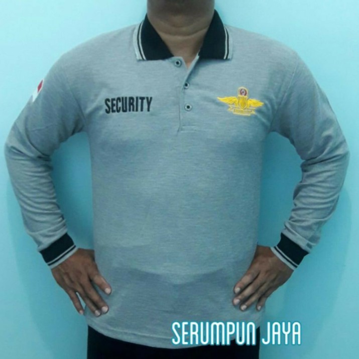 KAOS SECURITY ABU LOGO WINGS PANJANG - KAOS SECURITY - KAOS KERAH SECURITY LOGO WINGS ABU BORDIR