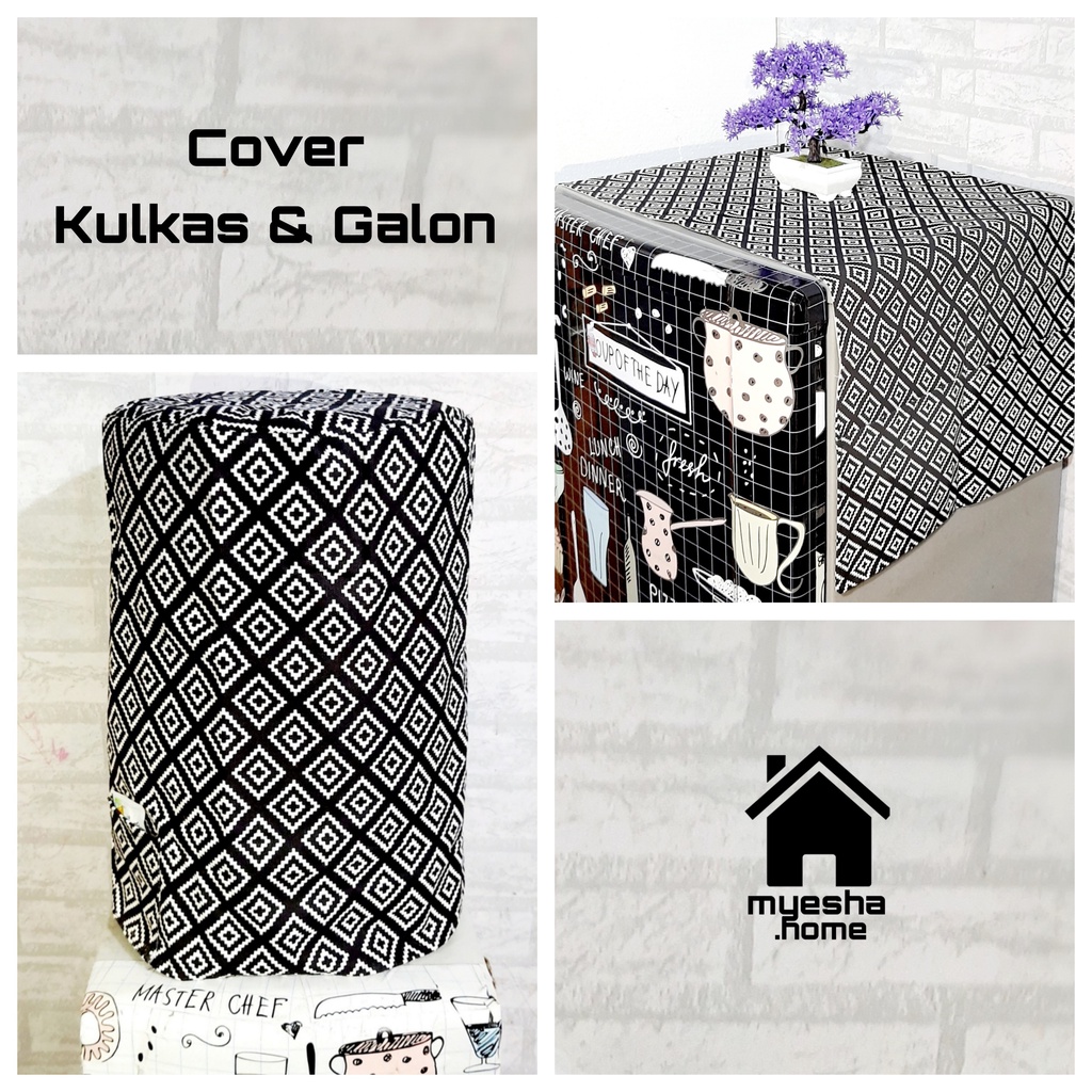 Satu Set Cover Tempat Tutup Kulkas 1 & 2 Pintu & galon Dispenser Motif