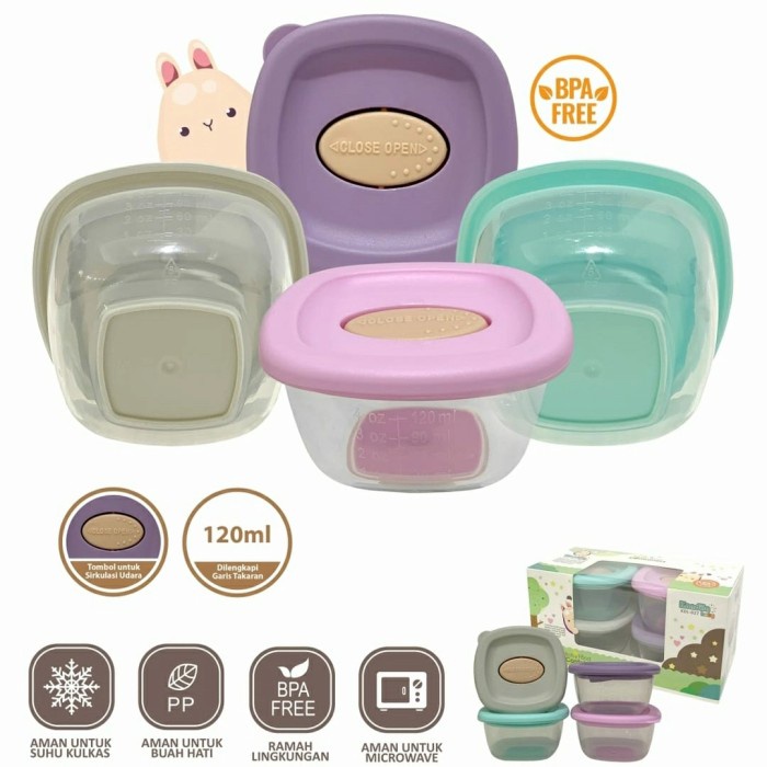 KANDILA / BEBE WAWA Baby Food Container isi 4pcs Wadah Makanan Bayi Beku Freezer