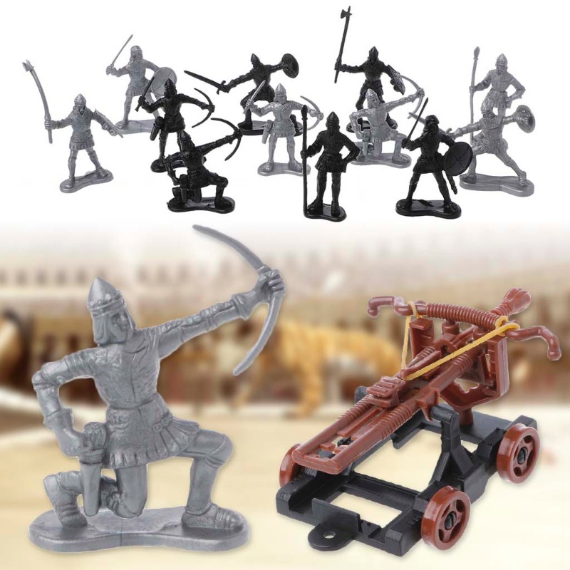 Mary 14Pcs/set Medieval Knights Mainan Ketapel Crossbow Soldier Angka Playset Kereta