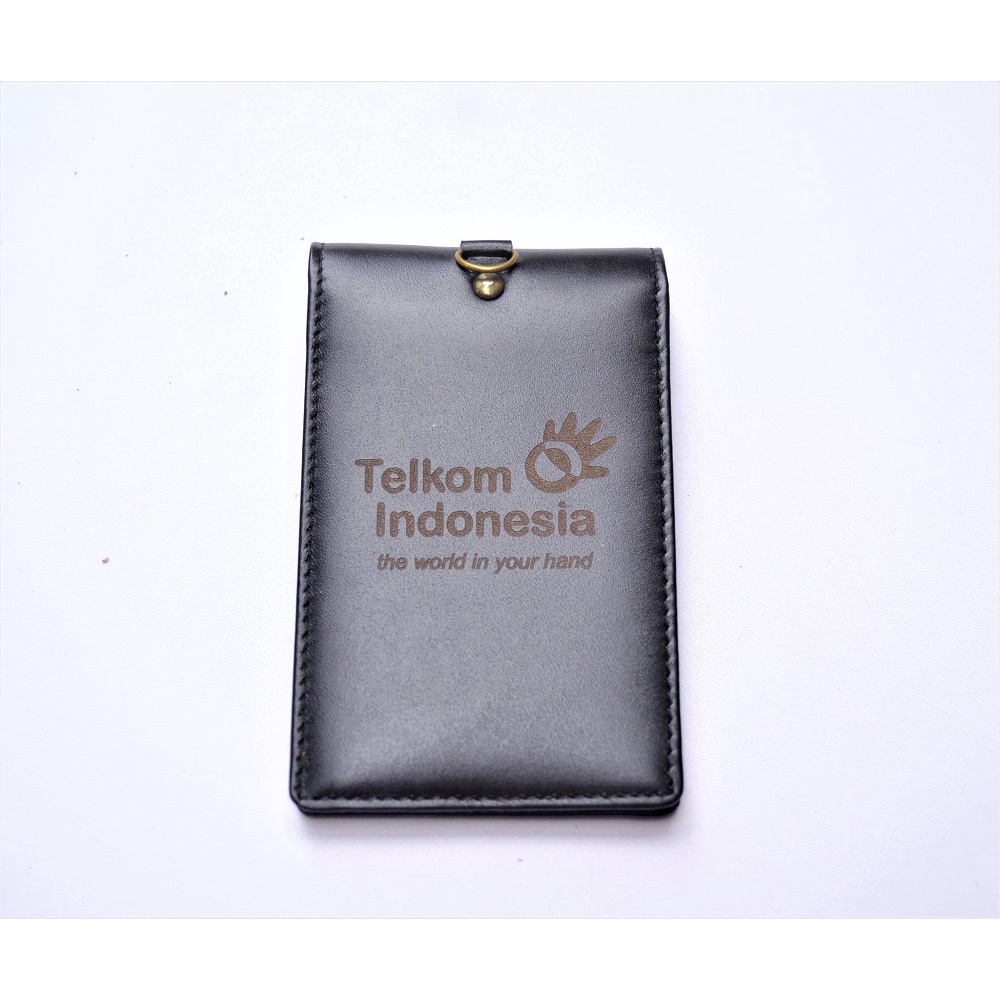 

ID Card Holder Logo Telkom Kulit Asli / Lanyard Name Tag Kulit Logo Telkom