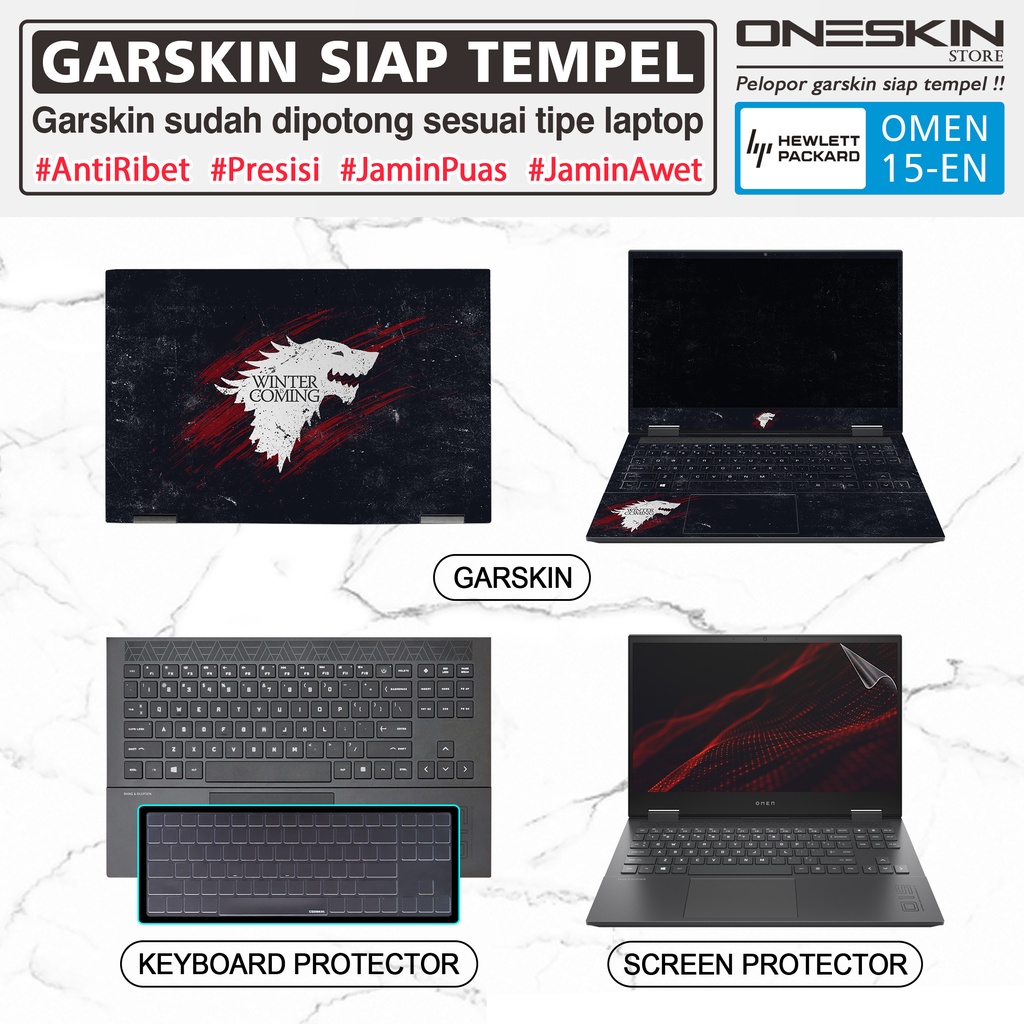 Garskin Sticker Laptop Pelindung Keyboard Screen Protector HP Omen 15-en en0013ax en0044ax en0045ax en1014ax en1029ax Gambar Full Body Silikon Glossy