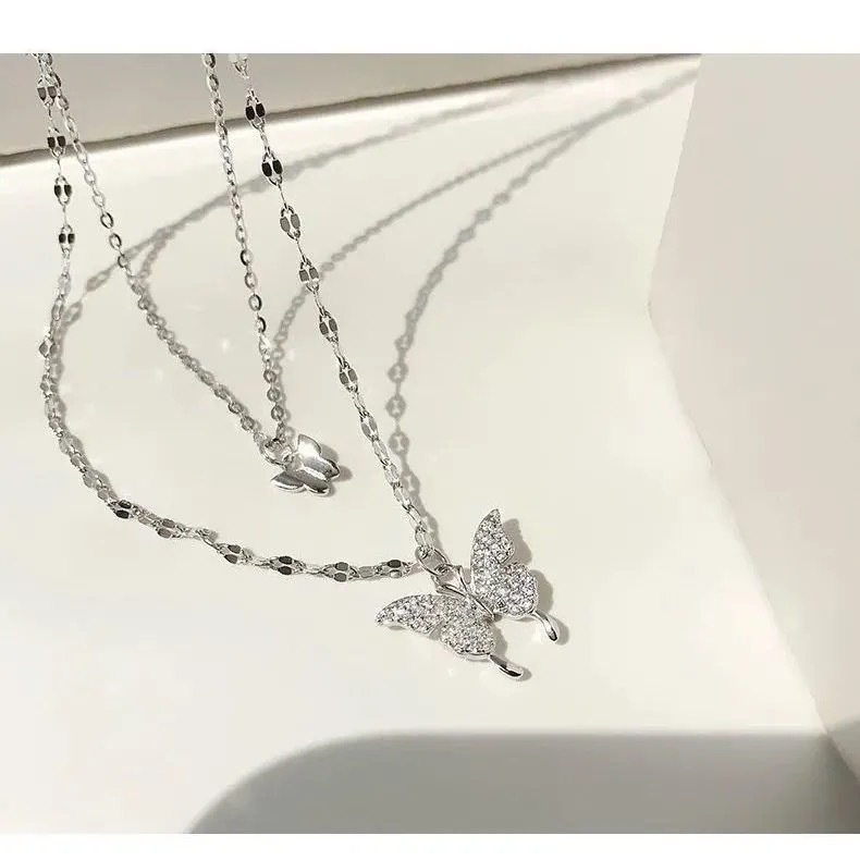 Kalung Rantai clavicle Desain Double butterfly Untuk Wanita 2022