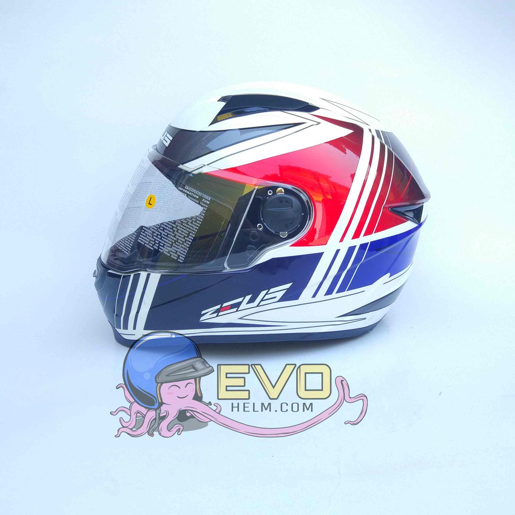 HELM ZEUS FULL FACE WHITE J20 BLUE - FREE SMOKE VISOR ZEUS ORIGINAL ( ONGKIR 2KG )