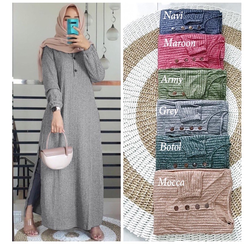 Vindy Slit Maxy - Gamis Rajut Sweter Import LD100 Busui / Gamis Import / R.11 - 213-5485