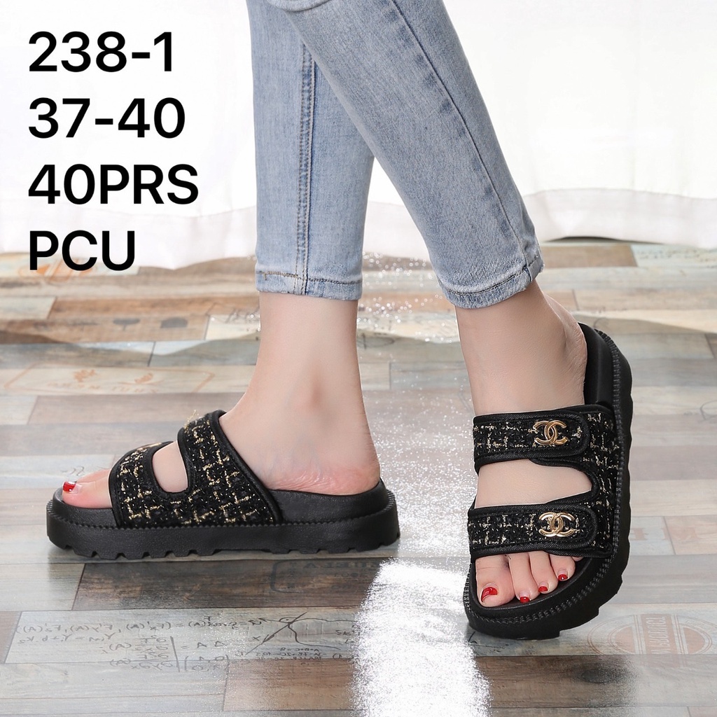 Sandal Selop Wanita Karet Import BALANCE Motif CC Ringan Empuk Sol Tebal 5 Cm / 238-1