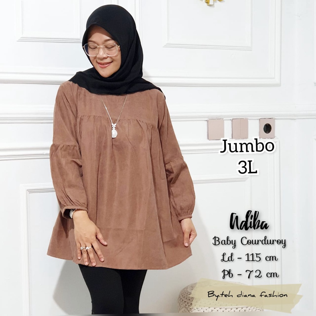 Atasan Wanita Jumbo / Blouse Wanita Jumbo / Baju Atasan Wanita Jumbo 3L Adiba Corduroy Ld 115 Cm-Khaki