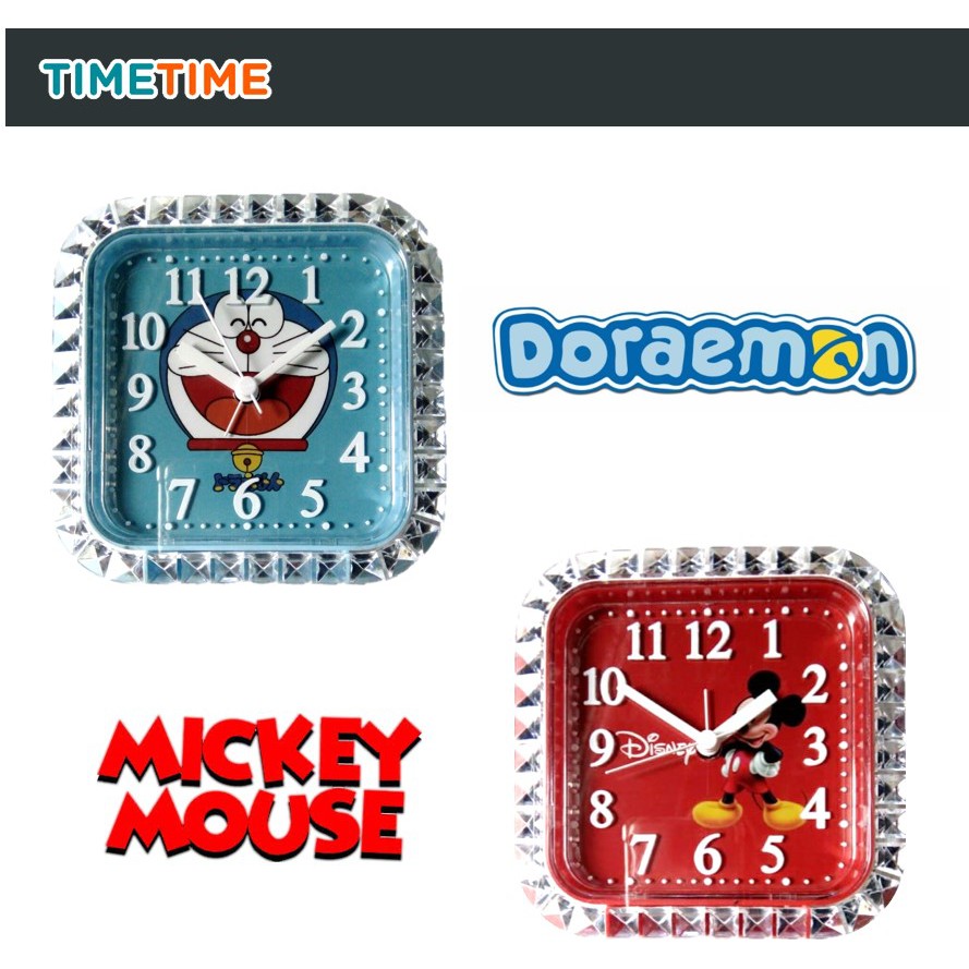 Jam Meja Weker Mickey Doraemon Keropi LUCU Bentuk Kotak Free BATERAI