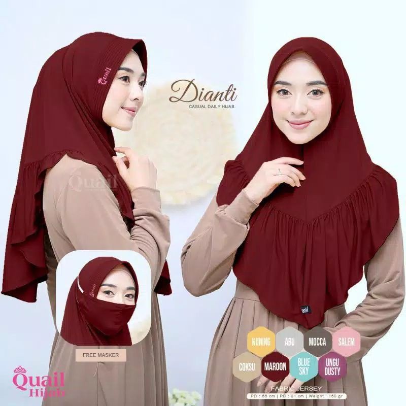 DIANTI ORIGINAL QUAIL HIJAB | JILBAB MAROON | JILBAB JERSEY QUAIL | JILBAB MAROON QUAIL