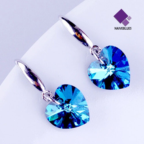Anting Juntai Bentuk Hati Biru Bahan Alloy Aksen Berlian Imitasi Untuk Wanita