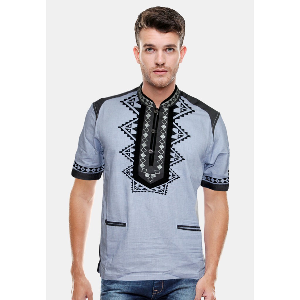 LGS Original Baju Koko Premium - Motif Bordil - Abu