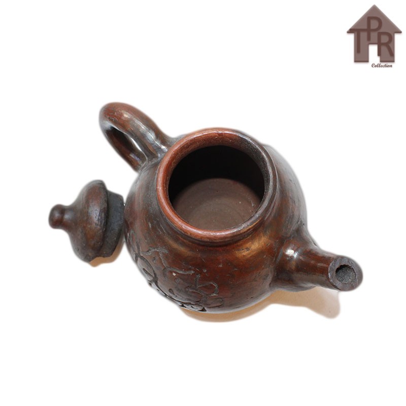 Gerabah - Poci Tanah Liat Mini Ukir Bunga / Tea Pot 500ml.