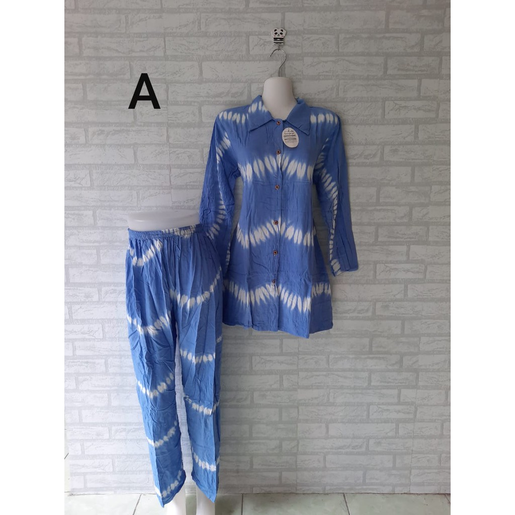 setelan piyama tie dye lengan panjang celana panjang