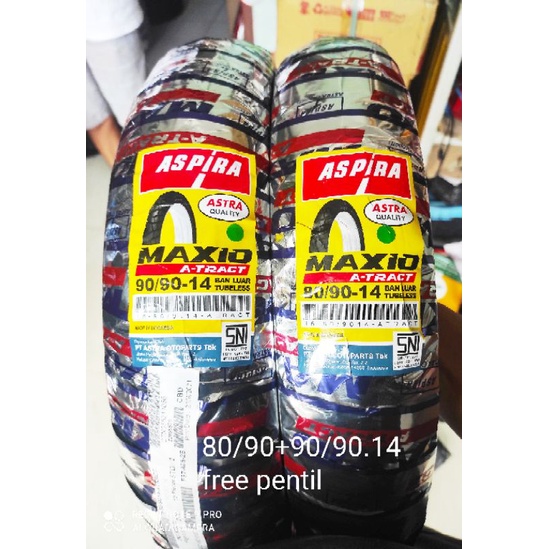 paket ban tubles matic aspira atract 80/90+90/90.14 dpat 2 ban free pentil 100% original