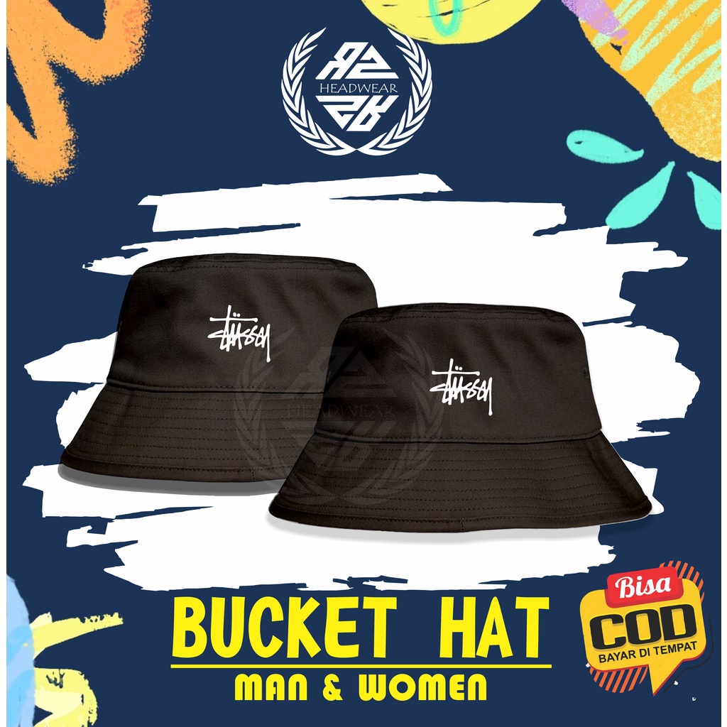 Topi Bucket Pria Wanita Dewasa Bolak Balik 2 Warna Logo Stussy Sablon Premium