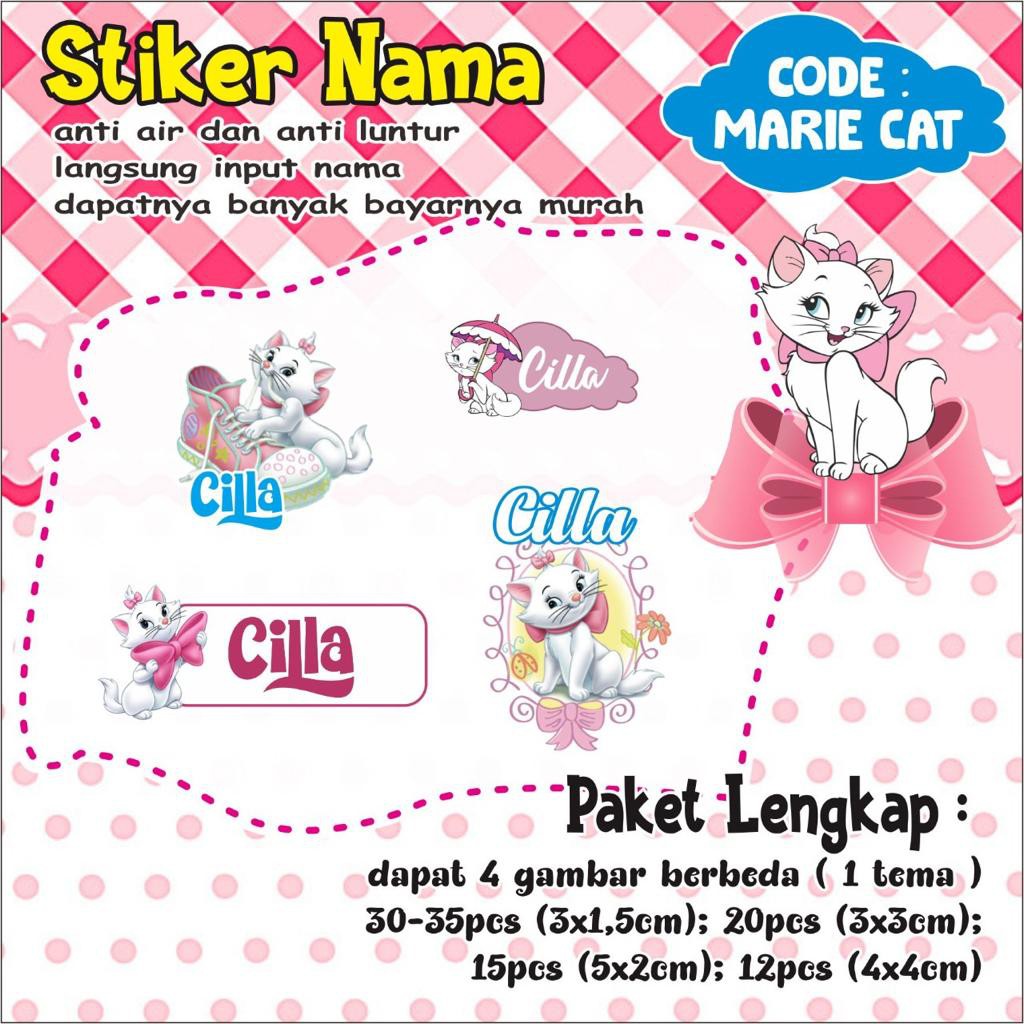 

Stiker Label Custom Nama / Laser Printing / Marie Cat / Mario / Masha And The Bear / Mermaid