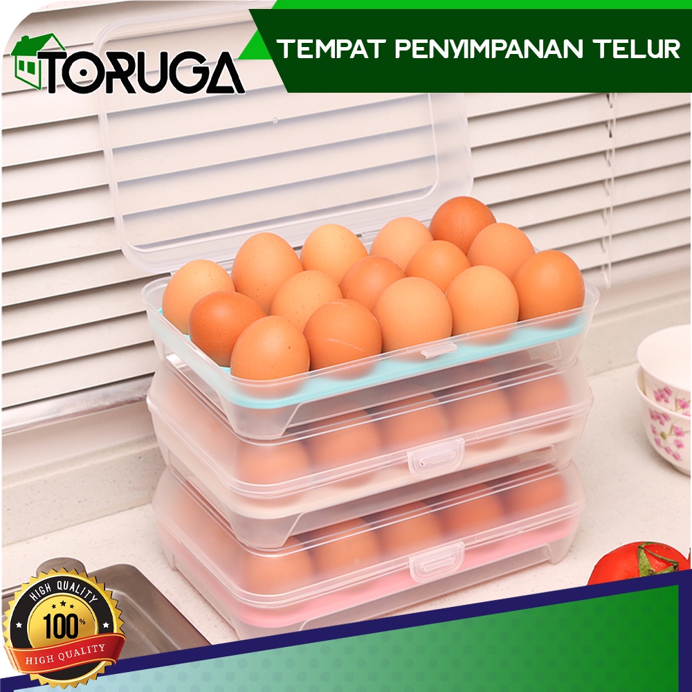 Rak Tray Tempat Box Telur Penyimpanan Kotak Organizer Wadah Tutup 15 Sekat Lubang