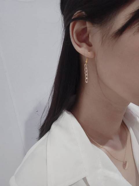 Zhu Chain Earrings Anting Rantai Gold Emas Imitasi Hooks Handmade