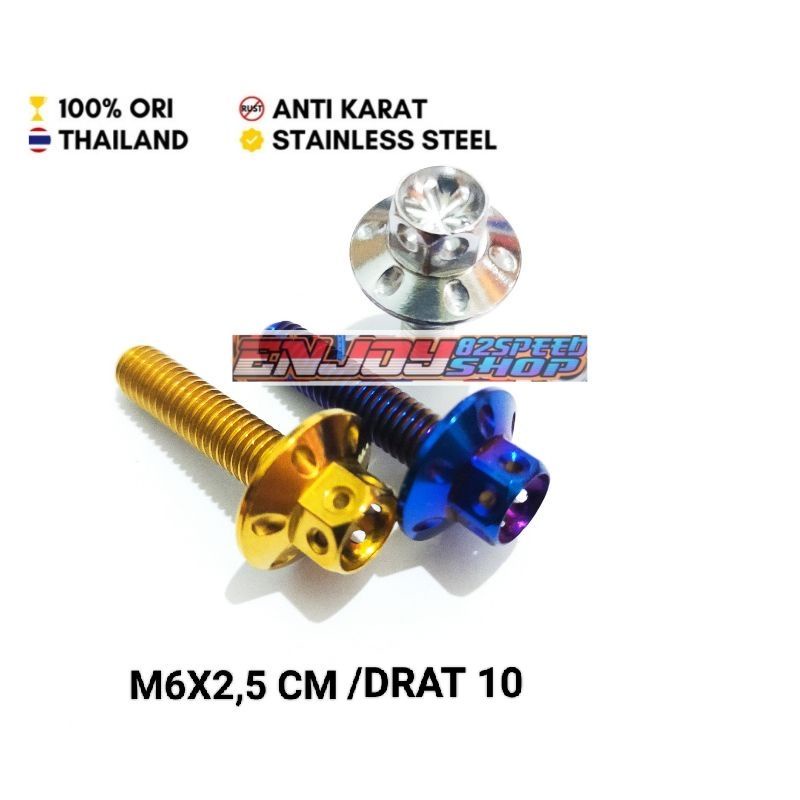 Baut pb probolt Payung flower Big head drat 10 / M6 x 2,5 cm asli stainles