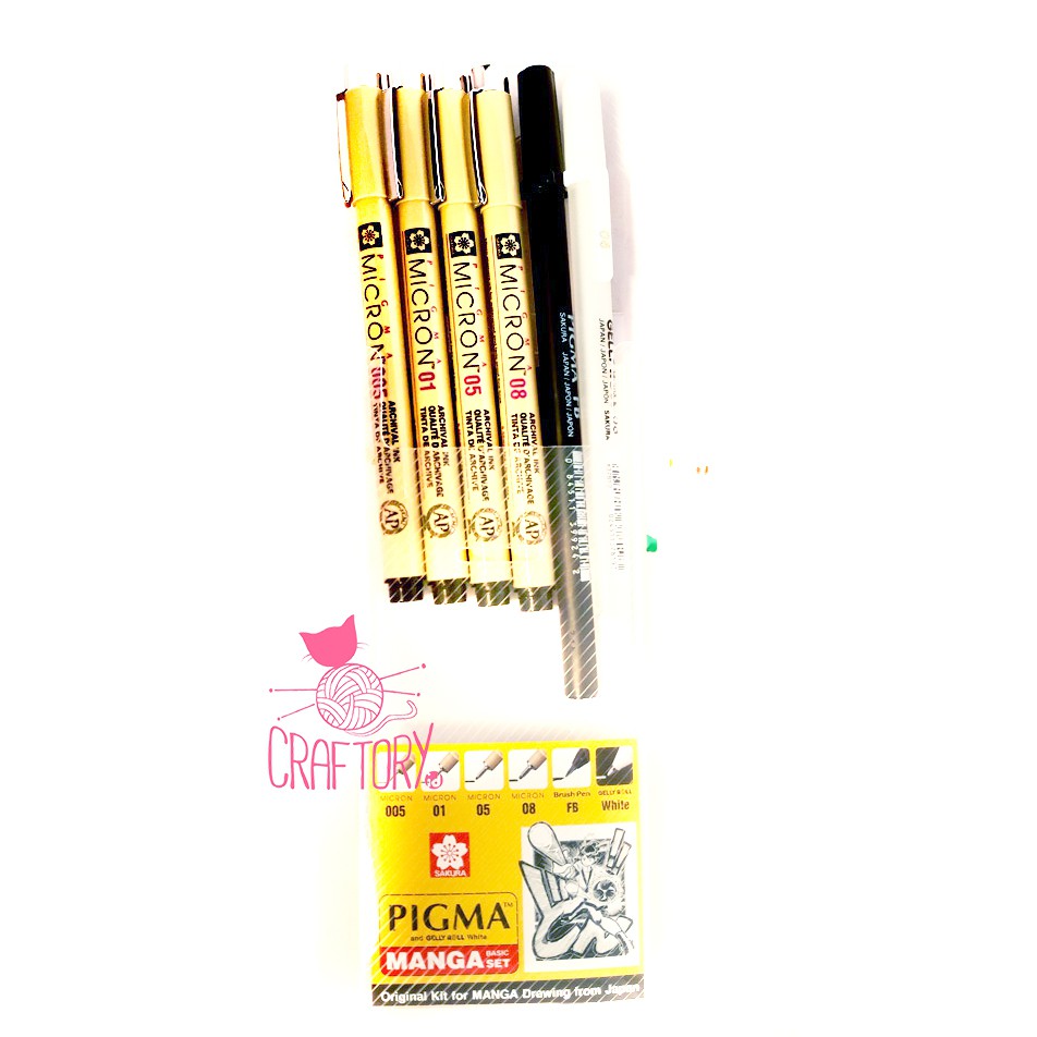 

Sakura Pigma Manga Basic Set 6 Micron Gelly Roll White Mikron Original