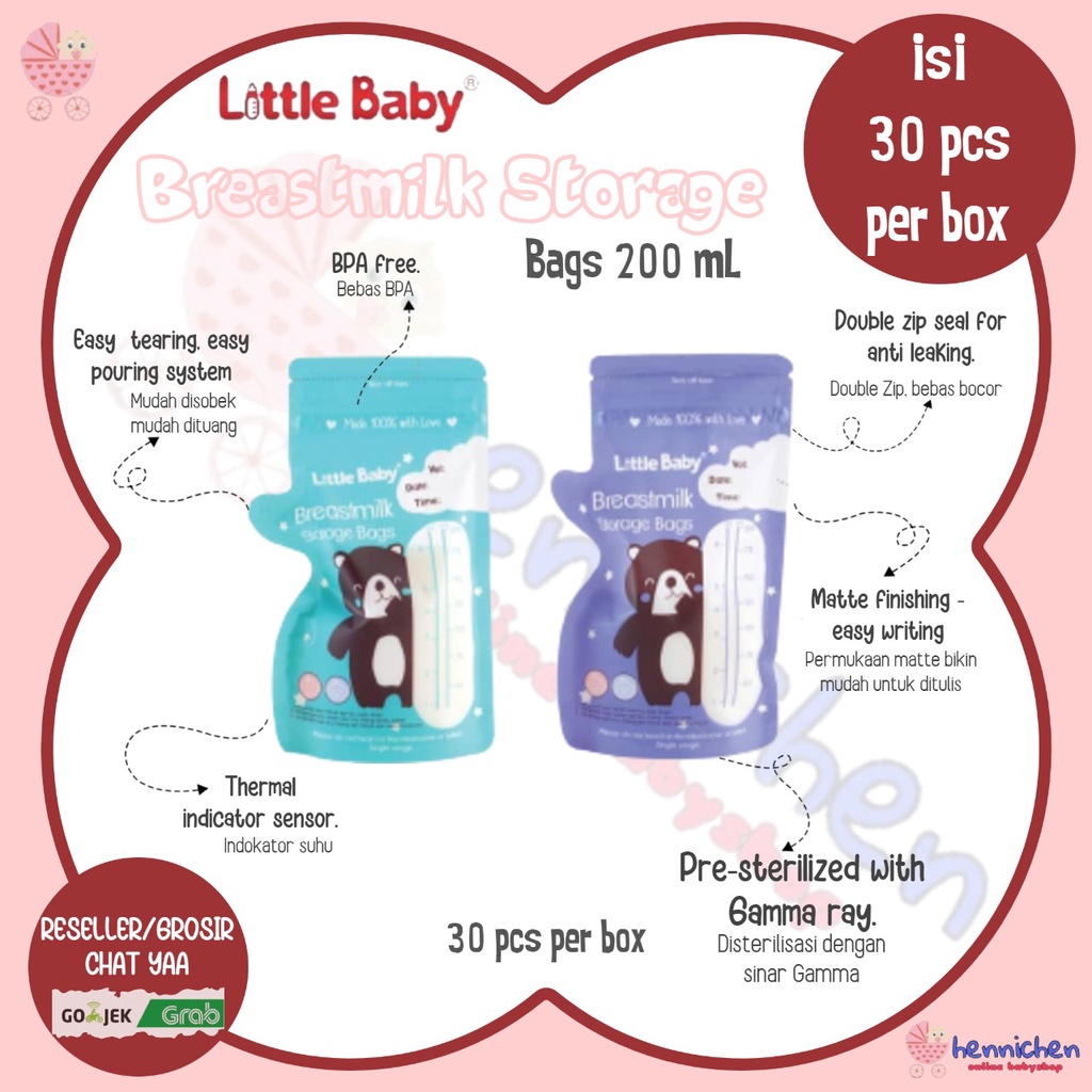 Kantong Asi Little Baby 200ml 30's Breast Milk Storage Bags FREE BUBBLE