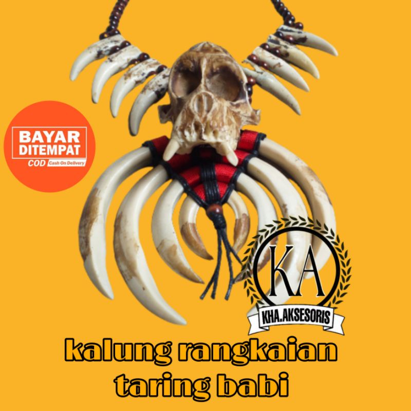 Kalung Etnik Dayak Kalimantan Taring Babi Variasi Kepala Kera Dan Taring Macan Mirip Asli