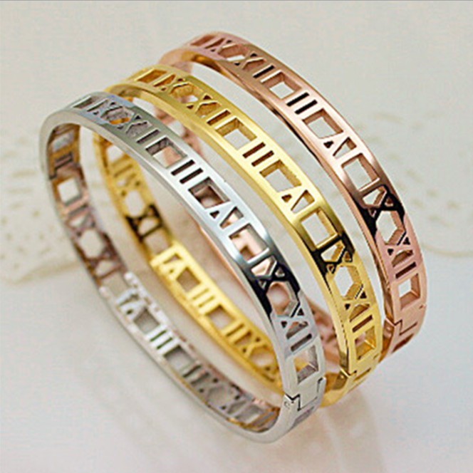 SEUSUK  Gelang Warna Silver/Rose/Gold Desain Angka Romawi untuk Pria/Wanita