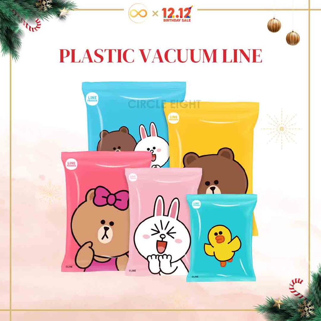 Vacuum Bag Plastik Storage Press Vakum Kantong Pakaian Line Friends