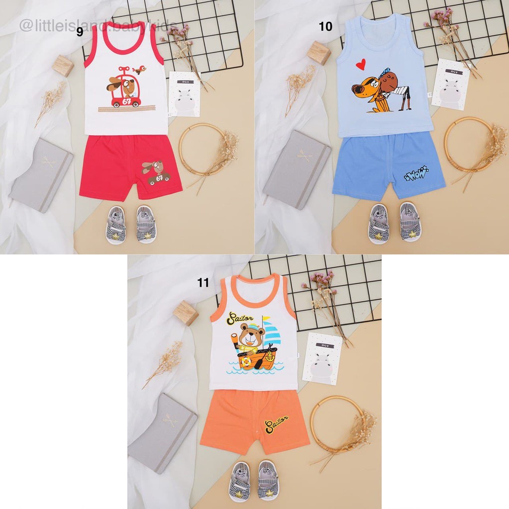 LIN9089 - Setelan pendek anak bayi karakter lucu bahan katun / Kaos anak bayi lucu