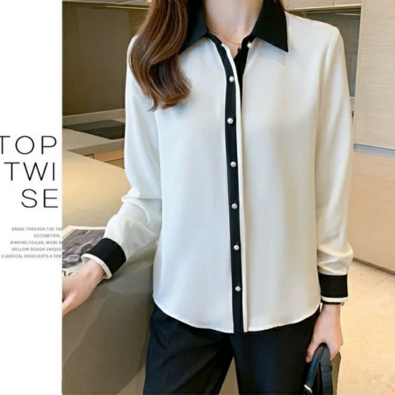 MDLV ~ 2990# Aires Two Tone Shirt Kemeja Basic Polos Baju import Fashion Import