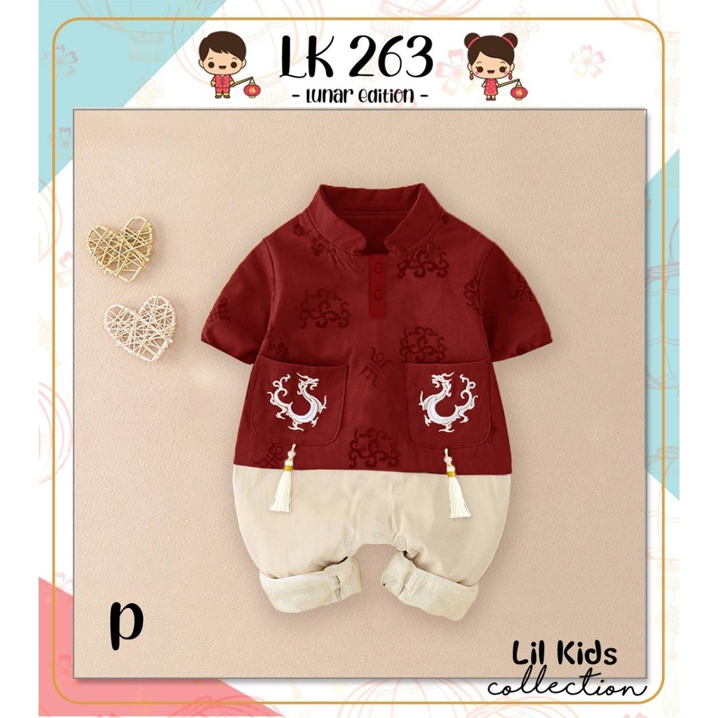 BEN BJ291 baju imlek anak bayi 0-18 bulan laki perempuan jumper balita IMPORT boy giril merah cheongsam-P