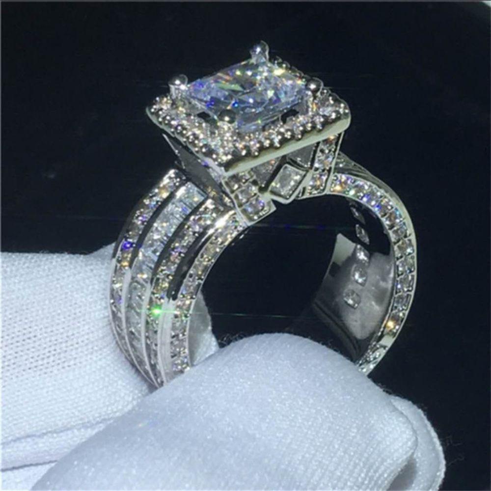 Cincin Nanas Wanita Handmade Ukir Kotak Zirkon Zircon Batu Rings