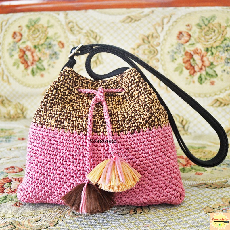 Tas Rajut Serut Tas Rajut Wanita Tas Selempang Rajut Tas Wanita AQUAREL DUSTY PINK COKLAT