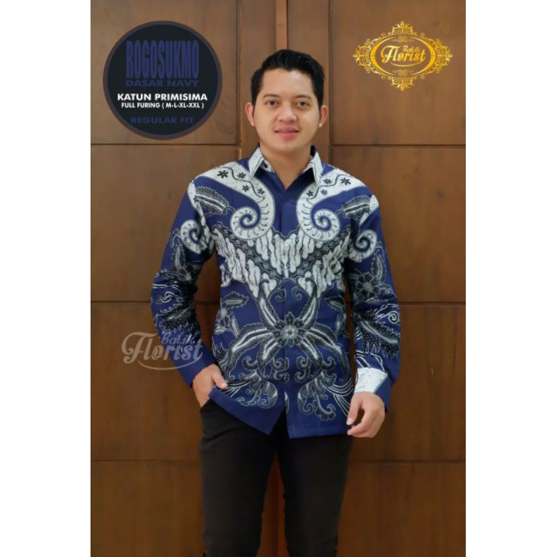 Kemeja Batik Lengan Panjang Warna Navy Batik Warna Navy Terbaru Batik Lapis Furing ROGOSUKMO