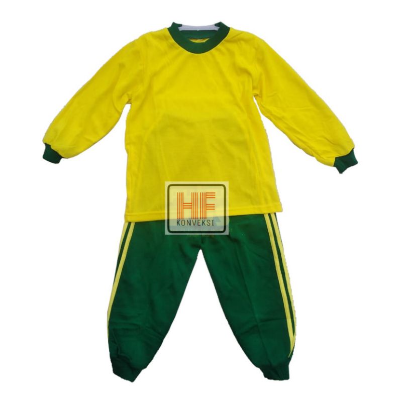 SERAGAM OLAHRAGA TK PAUD KUNING KENARI HIJAU