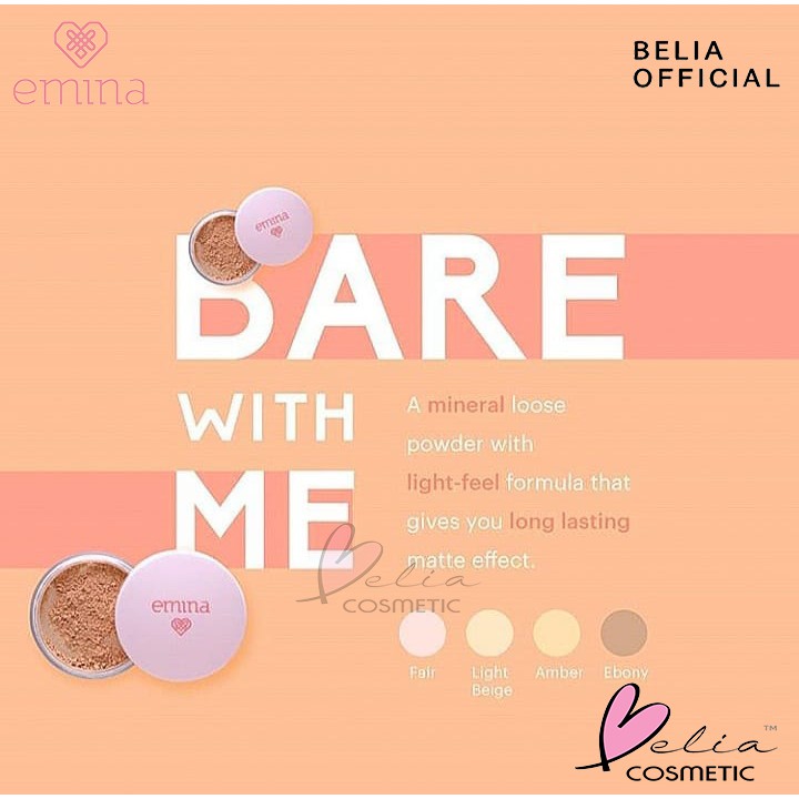 ❤ BELIA ❤ EMINA Bare with Me Mineral Loose Powder 8g | bedak tabur emina