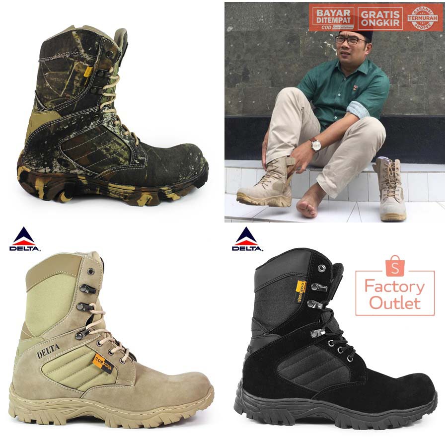 BIG SALE !! SEPATU SAFETY BOOTS DELTA CORDURA /CAMO TINGGI SEPATU PRIA UJUNG BESI PALING LARIS !!